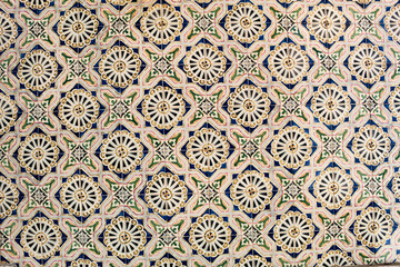 Portuguese tiles texture background, with blue arabesques, in oriental style.