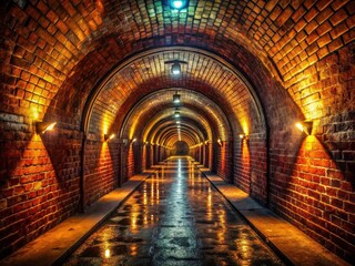 Obraz premium May 2018: Kaliningrad's hidden brick corridor, dimly lit, captured in striking underground photography.