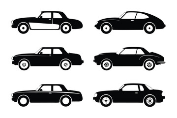 Vintage car collection: A captivating collection of sleek vintage cars presented in elegant silhouettes. Celebrating the timeless allure of classic automobile design.
