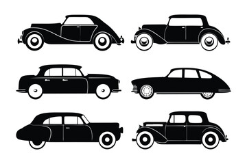 Fototapeta premium Classic Car Silhouettes: A collection of stylish vintage car silhouettes, exuding timeless elegance and automotive history. perfect for any project.