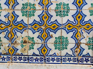 Portuguese tiles texture background, with blue arabesques, in oriental style.
