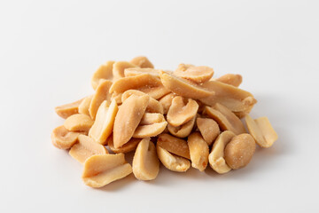 Pile of Salted Roasted Peanuts on White Background for Snack Lovers