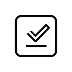 Black Rounded Square Outline With Tick Mark Below Line on Transparent Background