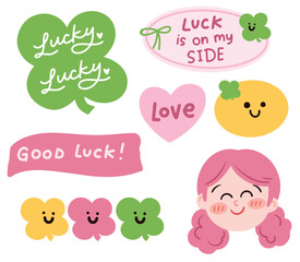 Four leaf clover elements clipart hand drawn illustration