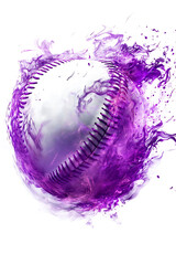 A dynamic purple baseball splashing through vibrant liquid, showcasing motion and energy