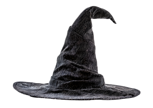 Charming witch hat with intricate designs and a mystical vibe in a Halloween-themed illustration PNG, transparent background