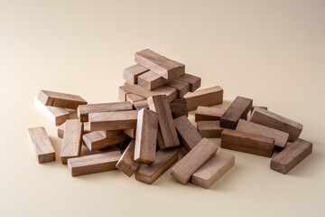 Wooden Blocks Stacked in a Creative Arrangement on Neutral Background