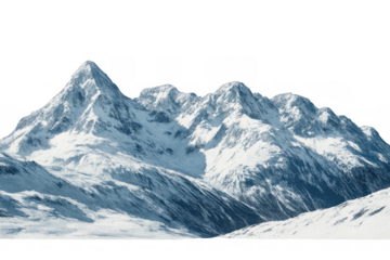 Majestic snow-capped mountains rise against a transparent background, creating a breathtaking winter scene