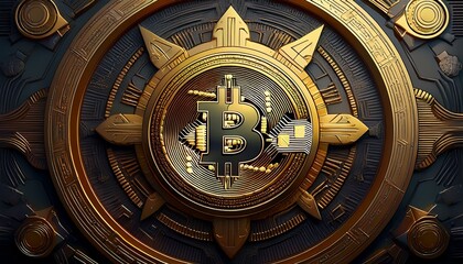 Obraz premium Cryptocurrency symbols on dark metallic surface, digital finance__ 