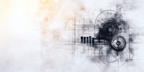 Abstract blueprint design with gears and technical construction elements