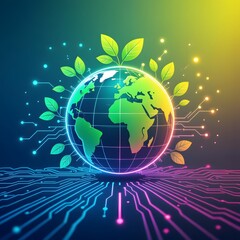 Neon Circuit‑Globe Illustration Showing Youth Innovation for a Sustainable Planet