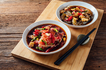 Delicious Asian Cuisine with Fresh Ingredients in Elegant Bowls