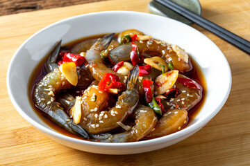 Spicy Shrimp Dish with Garlic and Chili in Soy Sauce Glaze