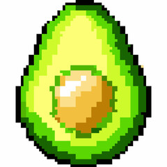 Pixel Art Icon of an Isolated Avocado Half with Seed