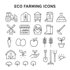 Fototapeta premium Collection of farming related drawings in a line art style grid set of icon