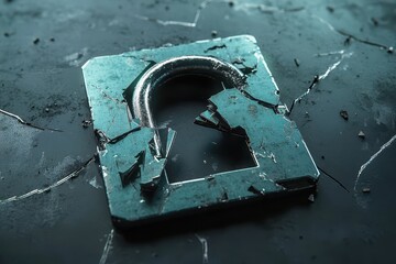 Hacked security concept with broken lock symbolizing internet vulnerabilities and data breaches, System hacked concept with broken lock Internet crime or Cyber attack metaphor 3D render