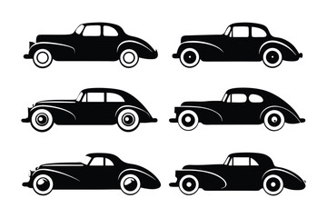 Vintage Car Collection: Classic car silhouettes in black and white, evoke nostalgia, speed, and automotive excellence. Showcasing sleek lines and iconic designs.