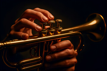 Obraz premium Close-up of Hands Playing Trumpet