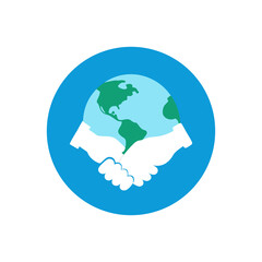Fototapeta premium Global Connection Hands Shaking Over Continents