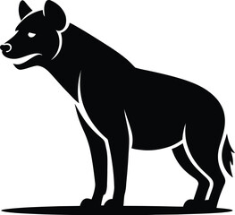 Black hyena silhouette standing alert animal white background