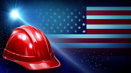 hard hats with american flag labor day usa banner illustration style