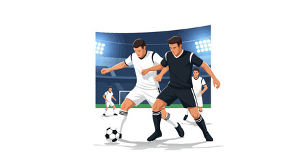 Soccer Players Duel in Stadium Illustration