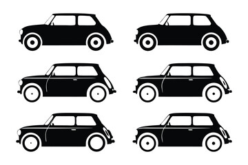 Classic Car Silhouettes: A set of elegant silhouettes showcasing the timeless design of a classic car, rendered in bold black and white for a striking visual statement. 