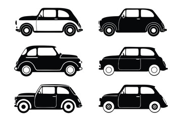 Fototapeta premium Classic Car Silhouettes: An elegant assortment of timeless automobile silhouettes, showcasing a collection of classic cars in an iconic style and vintage automobile designs. 