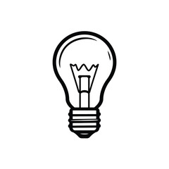 Outline Lightbulb on Transparent Background, Simple Black Line Art Idea Icon