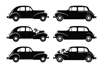 Vintage Car Silhouettes: Elegant black silhouettes of vintage cars, capturing the nostalgia of classic automobile design. Perfect for transportation-themed projects. 