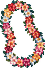 Realistic tropical flower lei, colorful Hawaiian garland, summer plumeria necklace, island floral decoration, exotic celebration wreath, vector clipart illustration