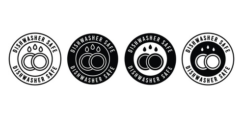 Dishwasher Safe Icons Black and White Circular Symbols Stamp Vector Design Illustration
