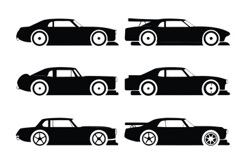 Classic Car Silhouettes: A collection of sleek, black classic car silhouettes, each showcasing distinct design elements and an iconic profile
