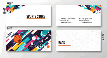 Dynamic Sports Store Business Card Design Featuring Basketball Graphics, Modern Aesthetics, Colorful Layout, and Engaging Visuals