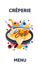 Culinary Delight, Crêpe Art, Café Setting, Digital Illustration, Colorful Background, Aesthetic Viewpoint, Dessert Concept