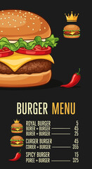 Delicious Burger Menu, Fast Food Options, Illustration, Kitchen, Vibrant Colors, Top-Down View, Tasty Choices for Food Lovers