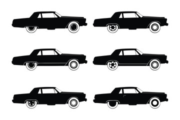 Classic Car Collection: A meticulously crafted illustration features a set of six classic cars, showcasing their iconic silhouettes and timeless design with each detail.