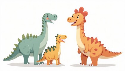Naklejka premium Three cartoon dinosaurs of different sizes.