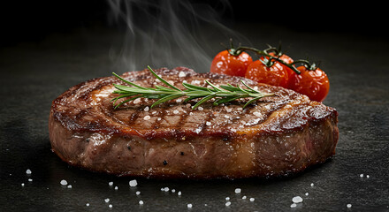 Juicy Grilled Steak with Rosemary and Cherry Tomatoes Delicious Food Photography for Restaurant Menu