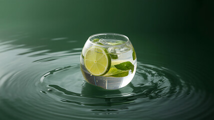 Mojito in a glass orb floating on water