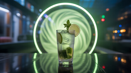  Mojito in front of a time portal – Background warped by spacetime distortion, the glass in perfect stillness