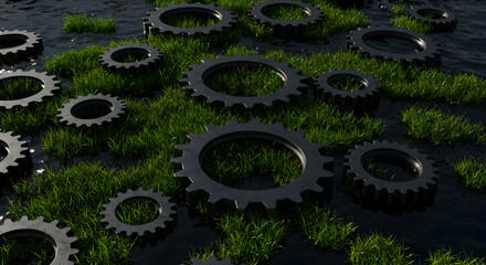 Green Technology Sustainable Industry Eco Friendly Gears Nature Innovation Machine Parts Environmental Conservation