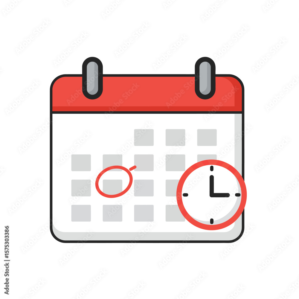 Poster simple vector illustration of a calendar with a clock, emphasizing scheduling and time management fo