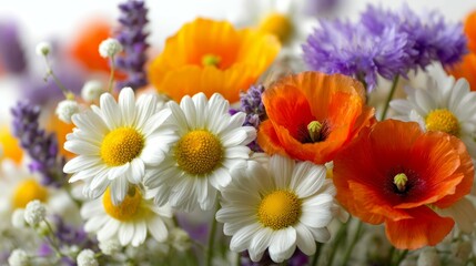 Obraz premium Beautiful Summer Bouquet with Multi-Colored Flowers in a Bright Arrangement