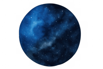 Round cutout of a blue planet with nebulae and stars, perfect for space-themed projects, with transparent background
