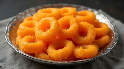Fried onion rings with delicious coating 