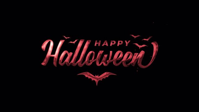 animated text happy halloween greetings, text animation on red color transparent background. 4k video