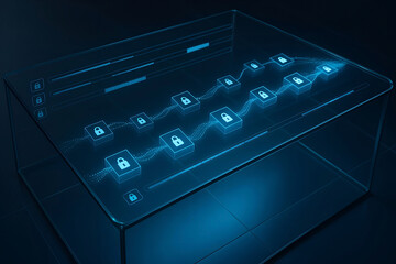 Futuristic data encryption visualization depicting secure digital information flow and cybersecurity measures in a modern glowing interface
