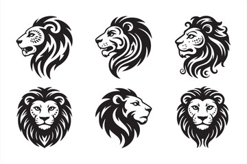 Black Lion Head Design with Intricate Fur and Bold Features, Minimalist Animal Illustration