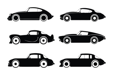 Vintage Car Collection: A stylized collection of iconic vintage cars in silhouette, representing a timeless era of automotive design and classic aesthetics. 